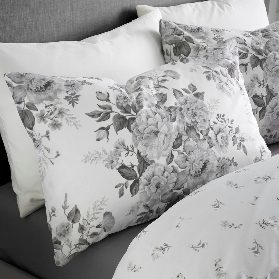image 1 of Catherine Lansfield Elinda Floral Grey Duvet Cover Set Grey | King