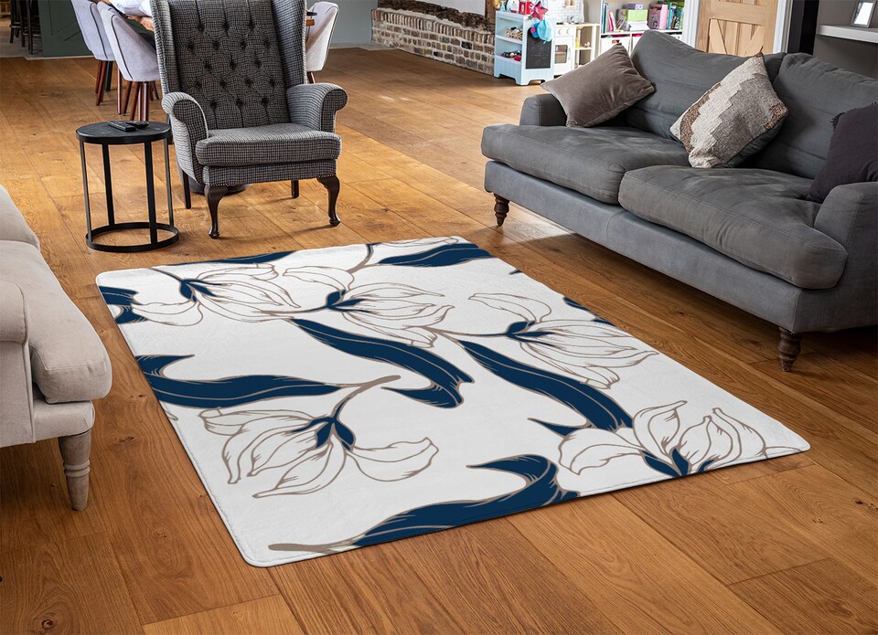 image 1 of White Flowers Designer Rug | Multi