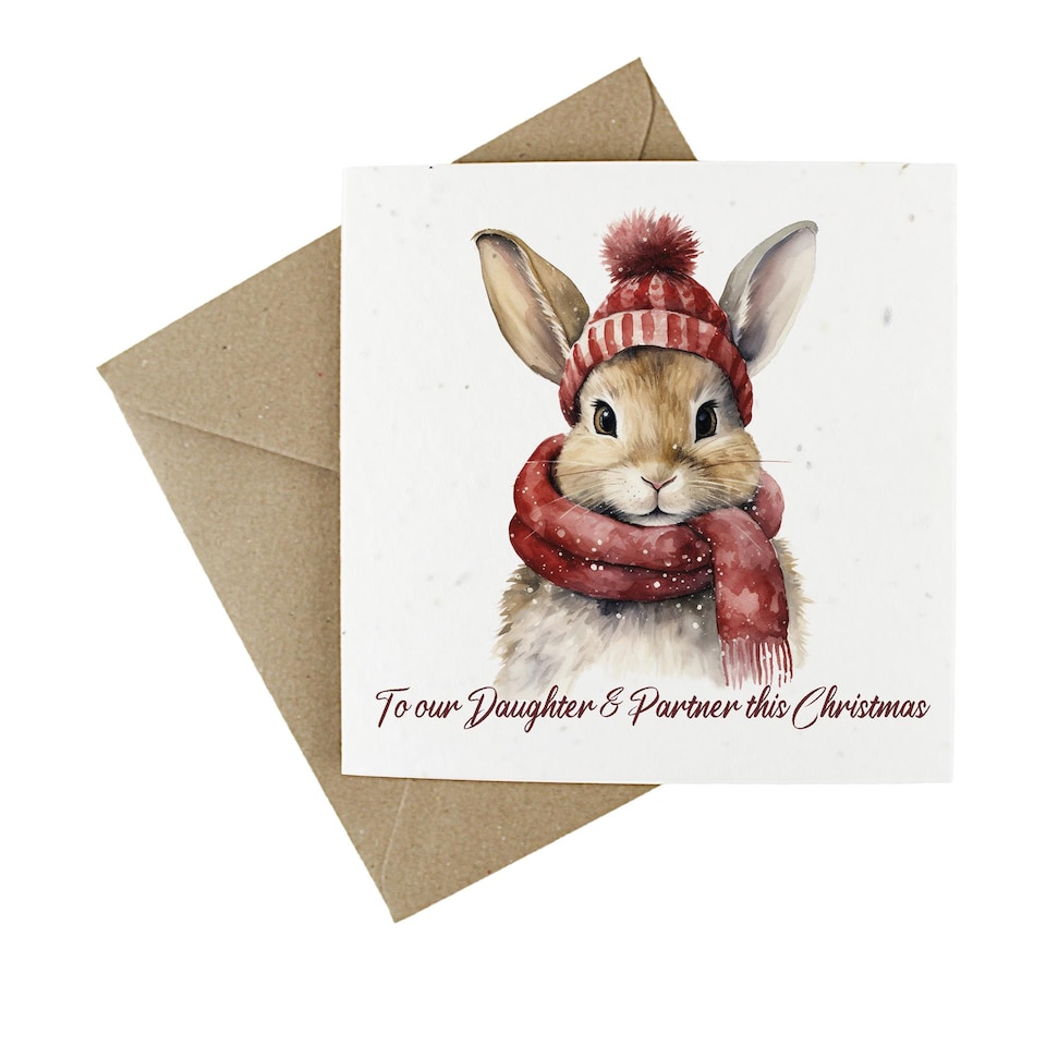 image 1 of Festive Bunny - Daughter & Partner - Plantable Wildflower Seed Christmas Card