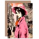 image 1 of Retro Aesthetic Vintage Fashion Woman Downtown Skyline Greeting Card