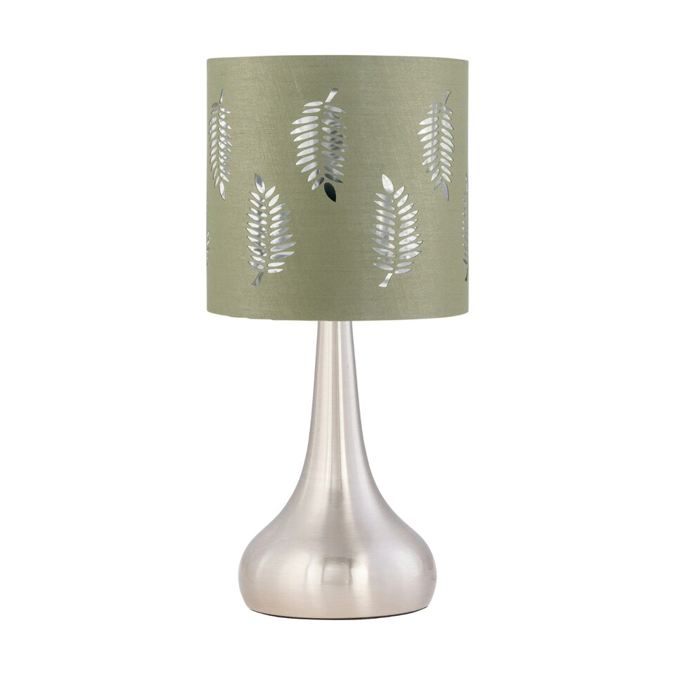 image 1 of Romana - Brushed Chrome Touch Table Lamp with Sage Green Fern Shade Silver | Green