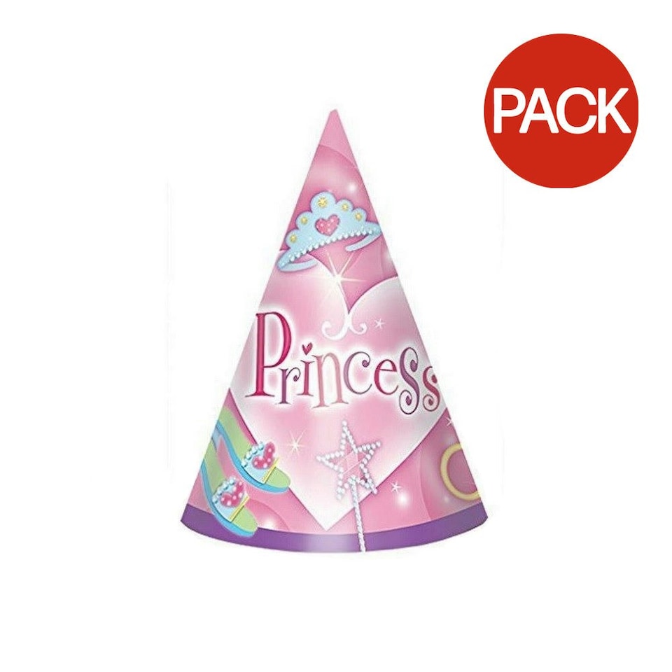 Amscan Paper Princess Party Hat (Pack of 8) - Pink/Purple/Blue - One Size
