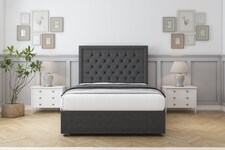 Sloomy Montana Graphite Dumfries Divan Bed With Mattress 4 Drawers With 54" Floor Standing Headboard 4' Small Double | Grey | Graphite | Small Double | 1