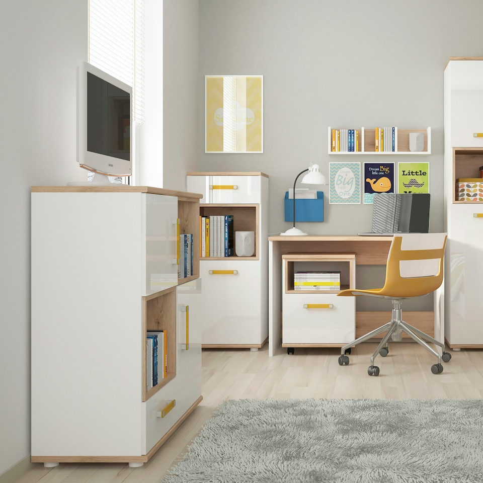image 1 of 4KIDS 2 Door 1 Drawer Cupboard with 2 Open Shelves with Orange Handles
