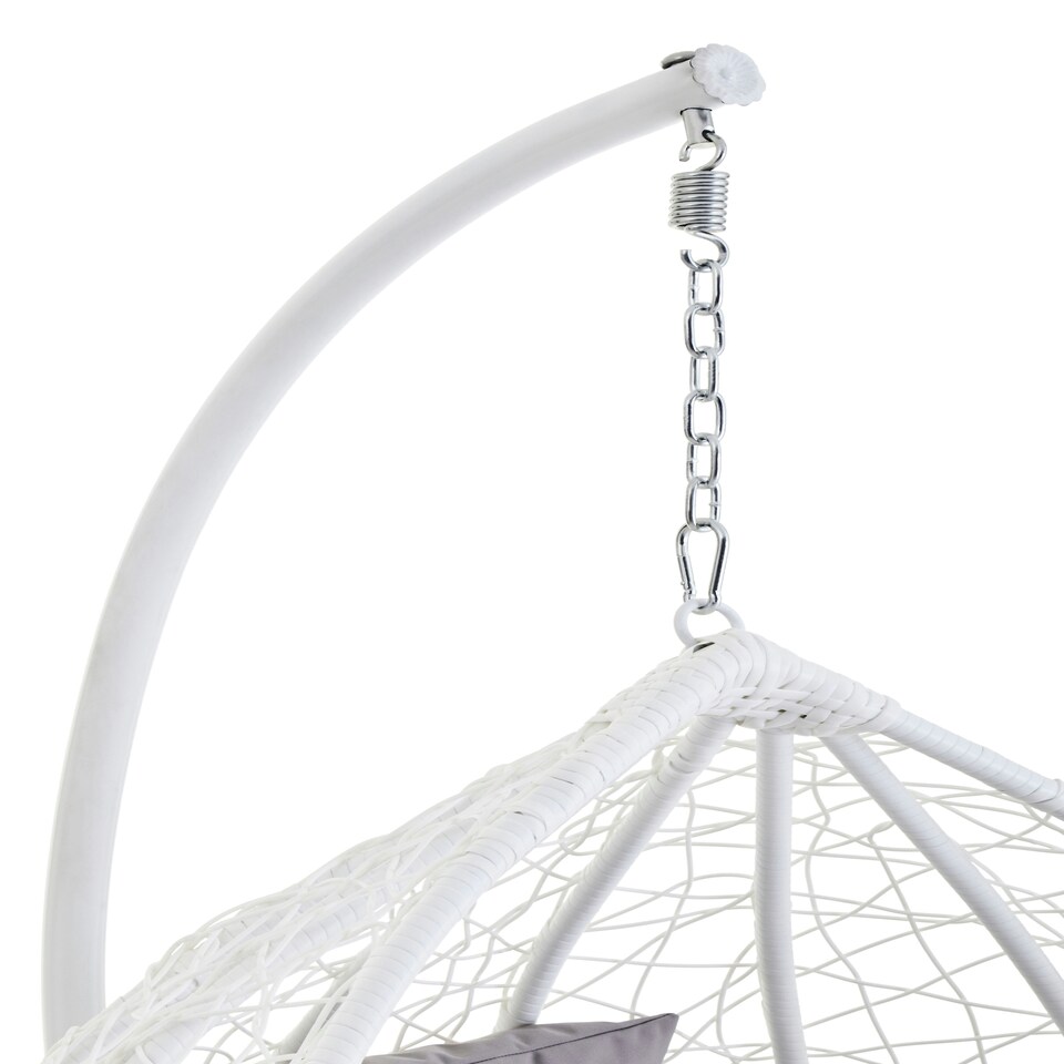 image 1 of Interiors by Premier Stylish White Hanging Chair, Plush Comfort Lounge Chair, Stable Lawn Chair, Modern Chair with grey cushions
