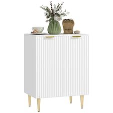 HOMCOM Sideboard Buffet Cabinet with Adjustable Shelf, White White | Gold handles and legs