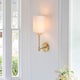 image 3 of Sancerre Wall Lamp with Shade Satin Brass Plate, Vintage White Fabric, 1x E14