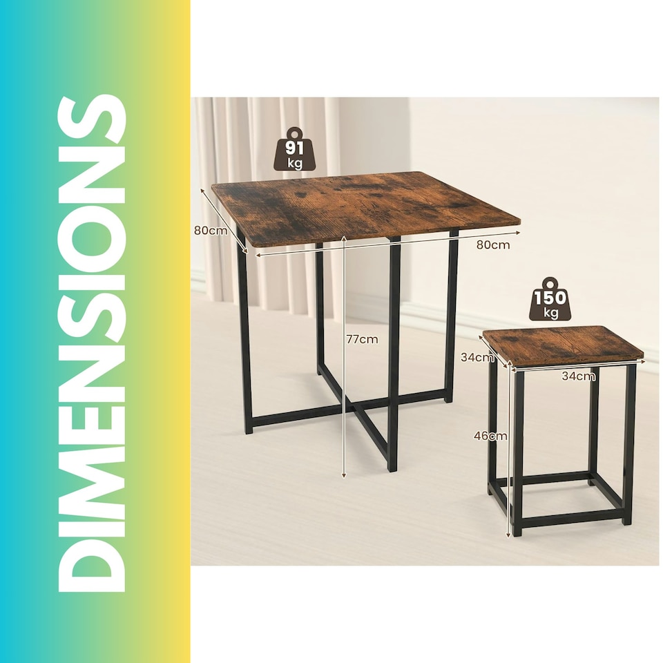 image 1 of 5-Piece Dining Table And Square Stool Set Kitchen Rustic Brown Brown