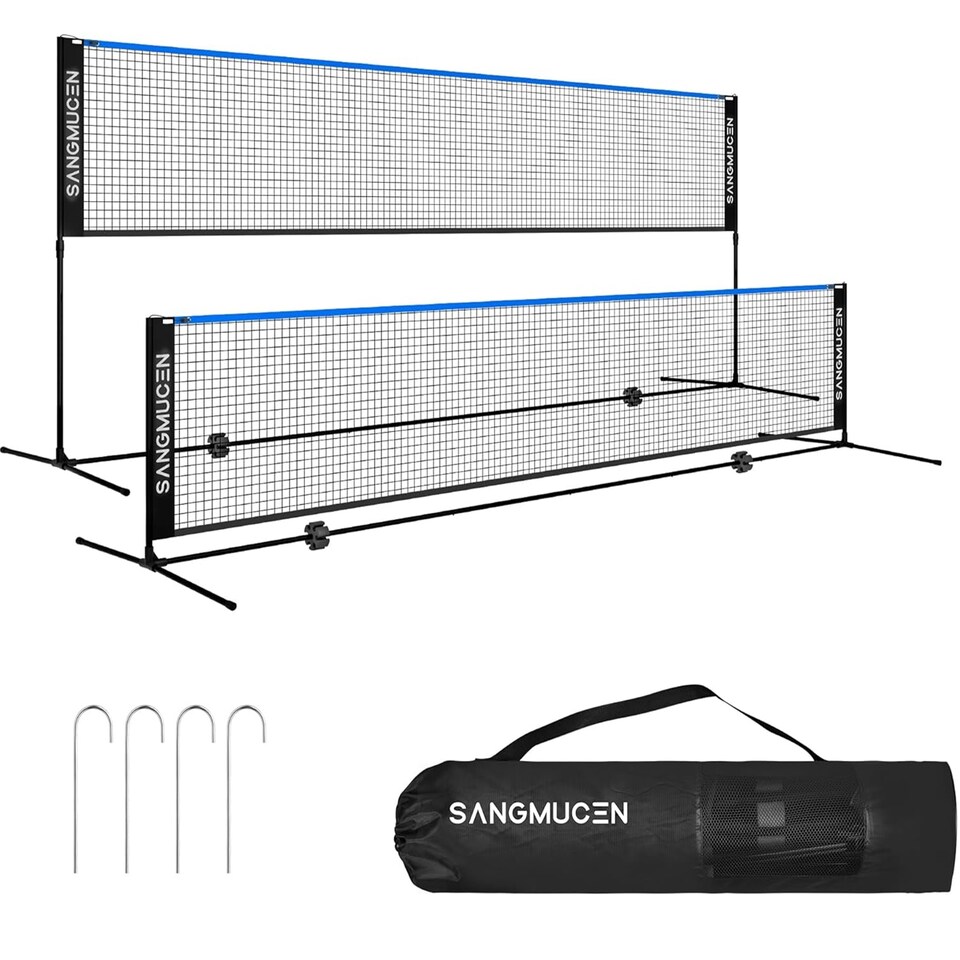 image 1 of Gr8 Home Blue Black 5m Badminton Net Post Set Portable Volleyball Pickleball Tennis