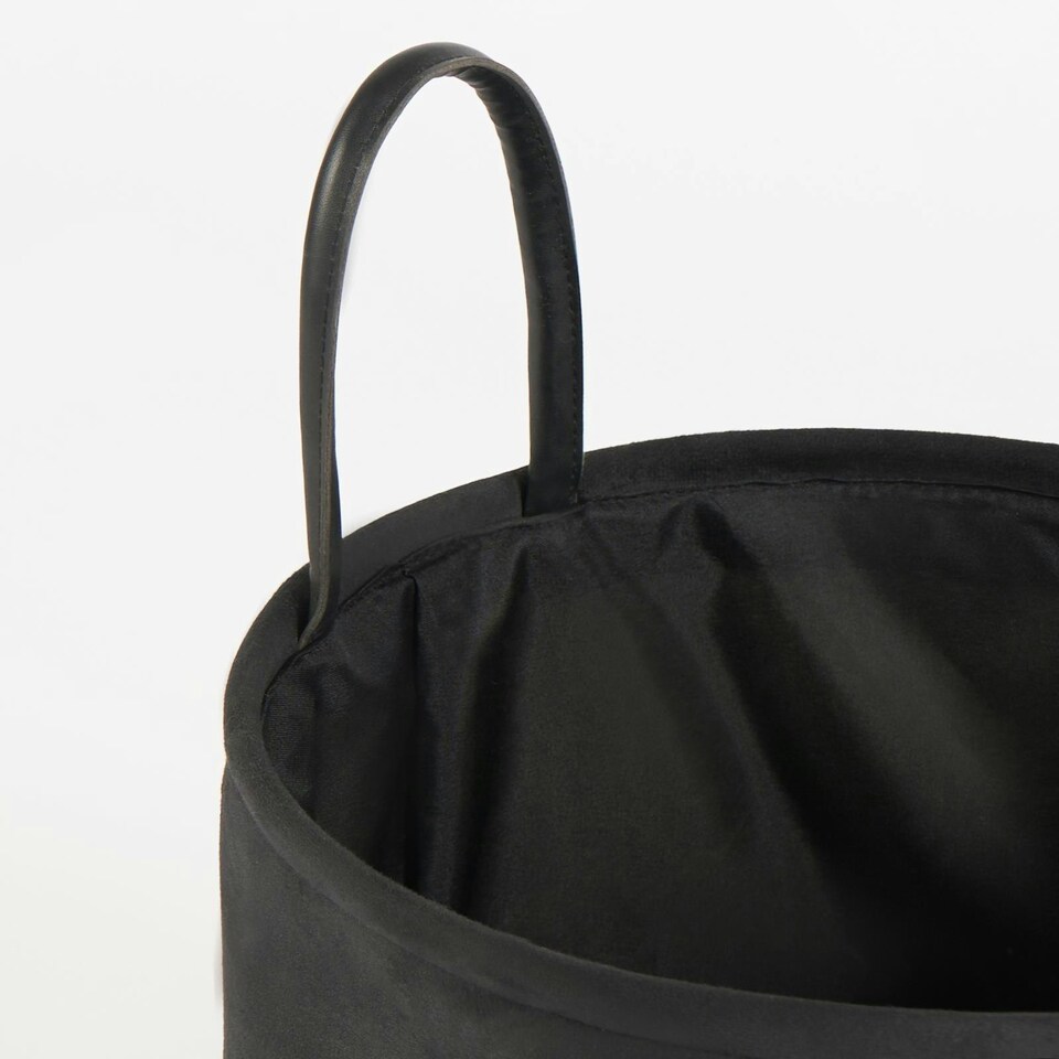 image 1 of OHS Velvet Storage Basket Home Modern Hamper Clothes Toys Organiser Fabric Bag Black