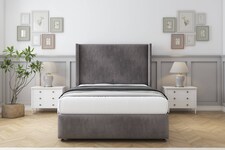Sloomy Stratford Slate Naples Divan Bed With Mattress 2 Drawers Footend With 54" Wingback Headboard & 12" Matching Footboard 4'6 Double | Grey | Slate | Double | 1