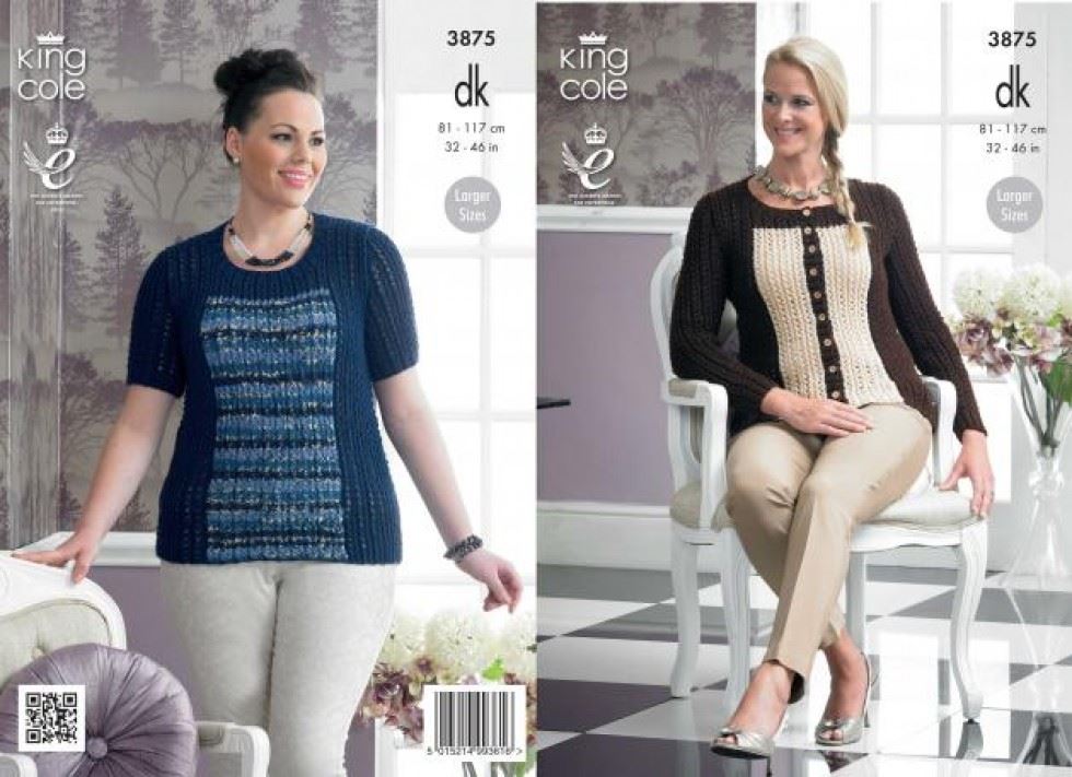 King Cole Merino Knitting Pattern 3875, Cardigans and Sweaters for Women - 32 - 46 Inches - Advanced