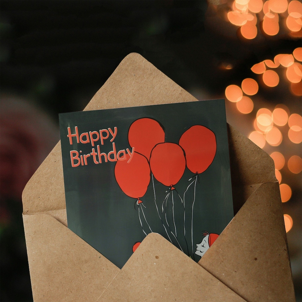 image 1 of Redhead Dark Weird Balloon Cake Woman Her Birthday Card