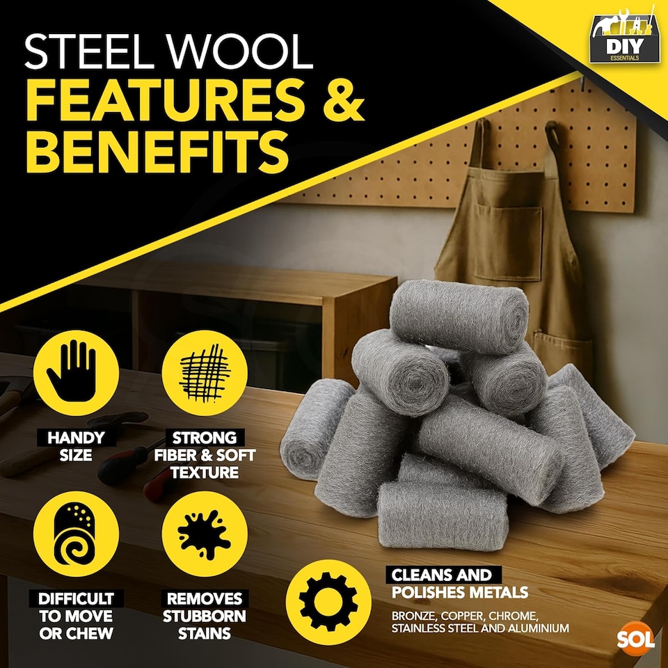image 1 of 24pk Steel Wool Pads Fine Grade 0 Metal Scourers for Polishing, Buffing, Rust Removal, Paint Prep & DIY Cleaning