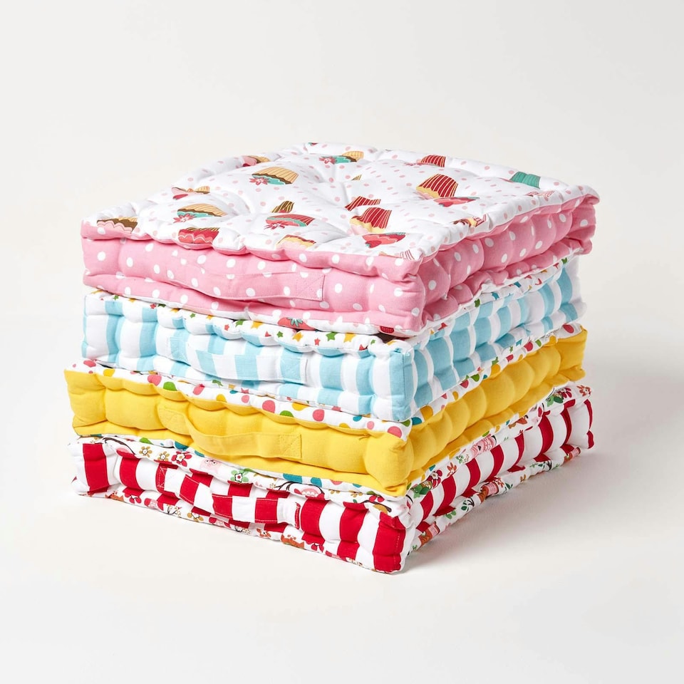image 1 of Homescapes Cotton Multi Coloured Stars Floor Cushion - 40 x 40 cm | Multi | Multi Colour | 40 x 40 cm