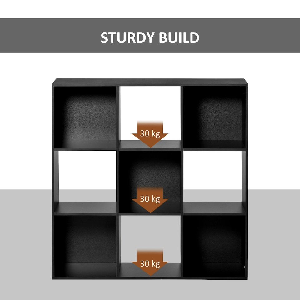 image 1 of HOMCOM 9 Cube Storage Cupboard Bookcase Bookshelf Home Office, Black