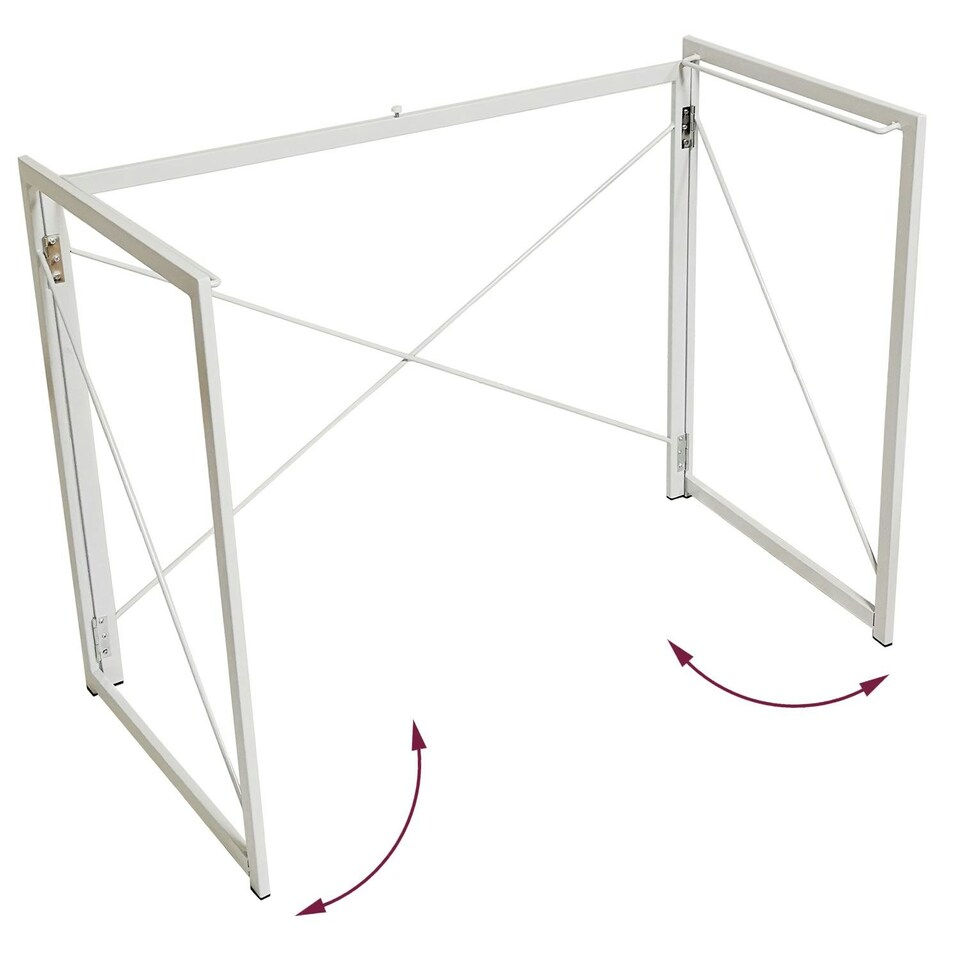 image 1 of Folding Desk Computer White Frame Rustic Wood Foldable Study Table Laptop Office Space White