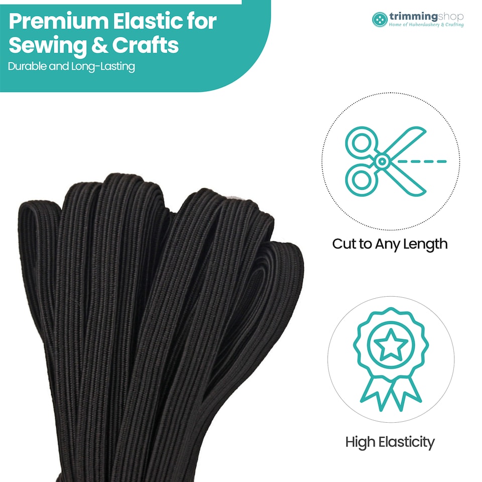 image 1 of 6mm Black Flat Elastic Band, Dressmaking Fabric Trim - 3 Metres
