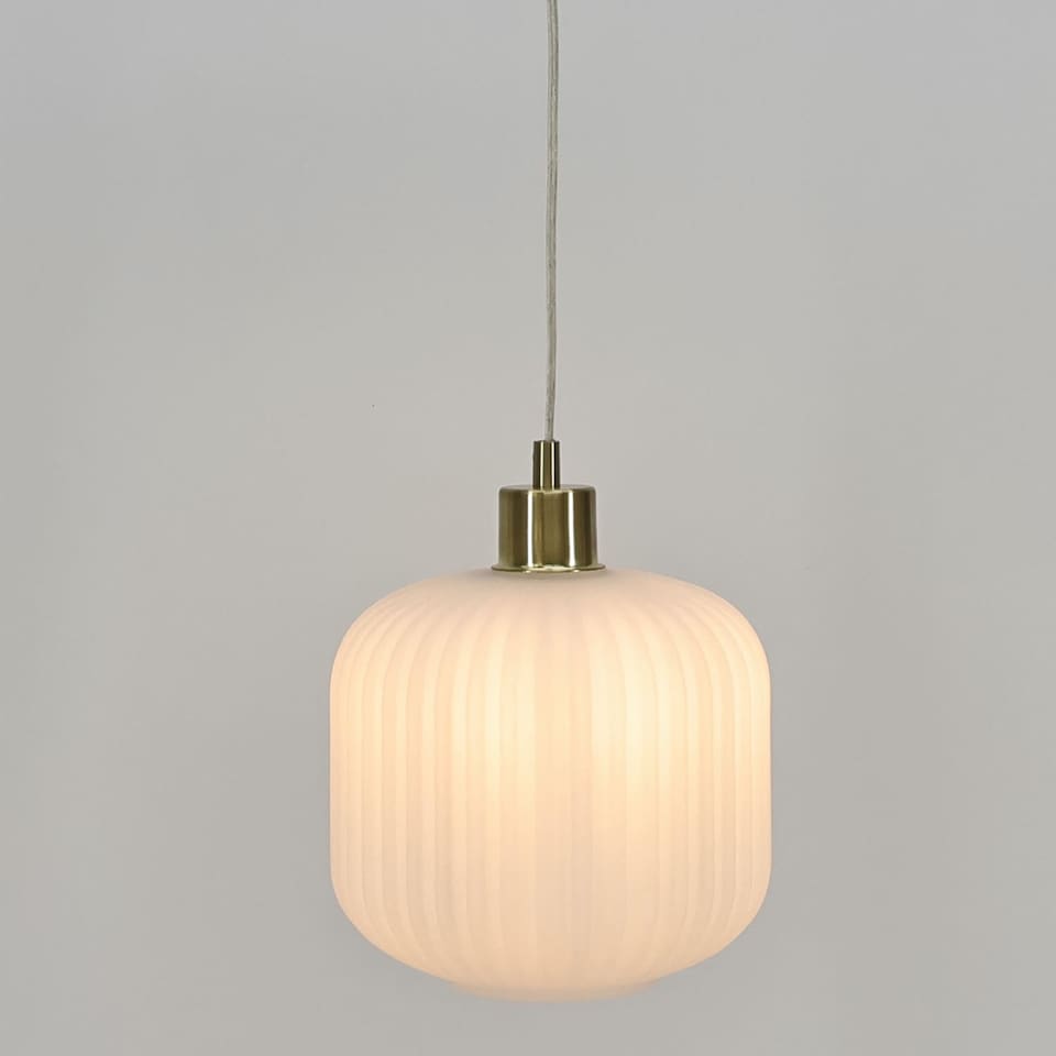image 1 of Bento - White Ribbed Glass with Satin Brass Pendant Fitting | Gold | White | 1