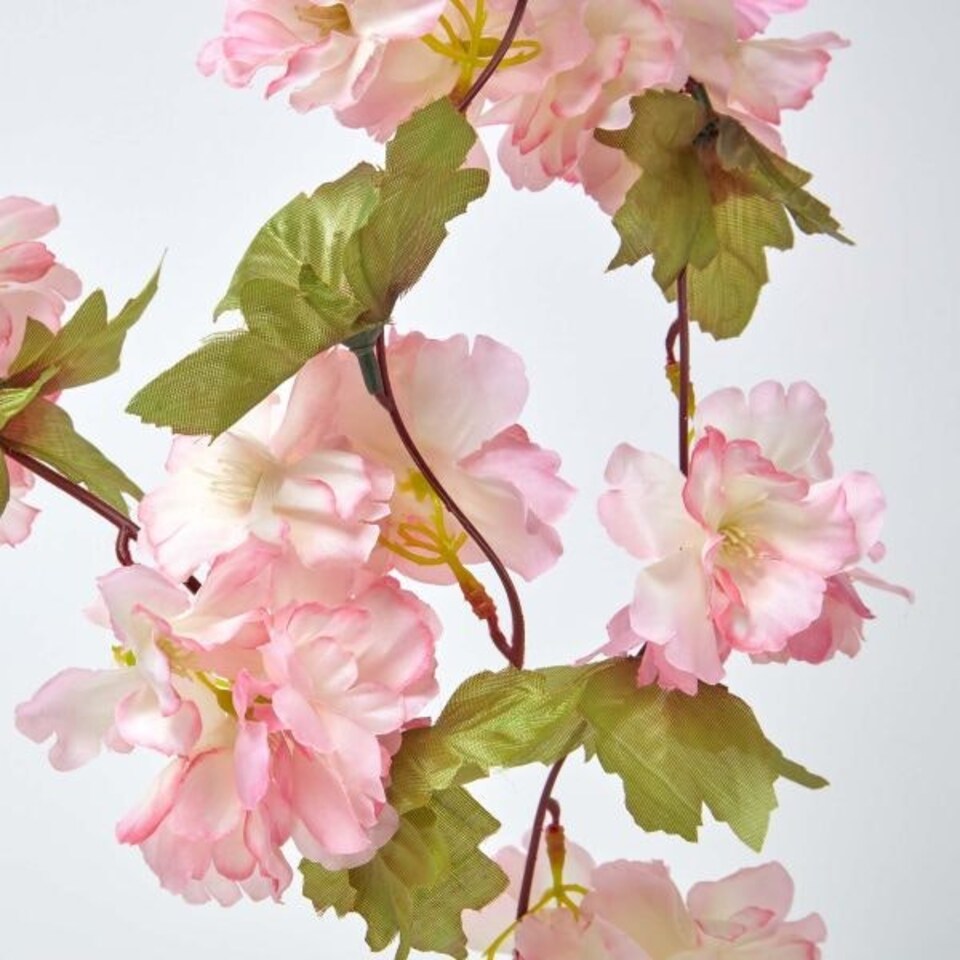 image 1 of Homescapes Set of 3 Cream, Cerise and Pink Artificial Blossom Flower Garlands, 5 Ft