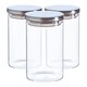 image 1 of Argon Tableware Glass Storage Jars - Silver Lid - 1 Litre - Modern Round Scandi Organisation Container Glass Jar - Set of 3