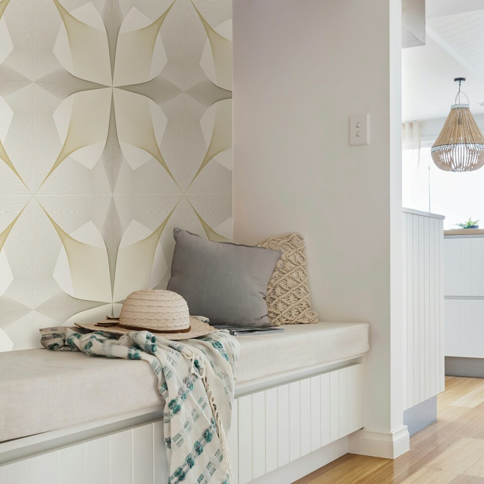 image 1 of NuWallpaper NUS3575 Inuition Peel & Stick Wallpaper, White & Gold Multi