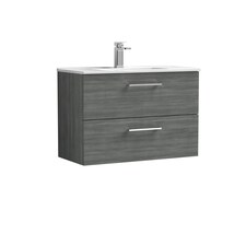 Balterley Contemporary Bathroom 2 Soft Close Drawer & Minimalist Wall Hung Vanity Unit Basin | Grey | Anthracite Woodgrain | 557 x 800 x 390mm