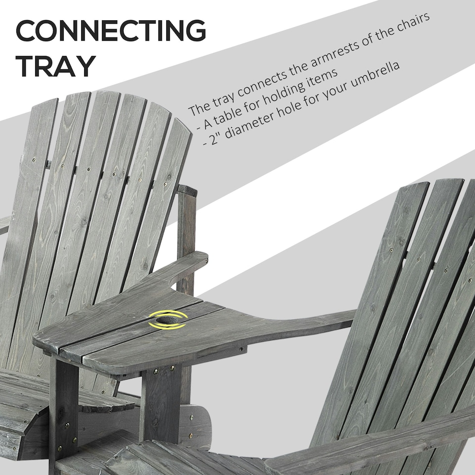 image 1 of Outsunny Wooden Outdoor Double Adirondack Chair w/ Center Table & Umbrella Hole