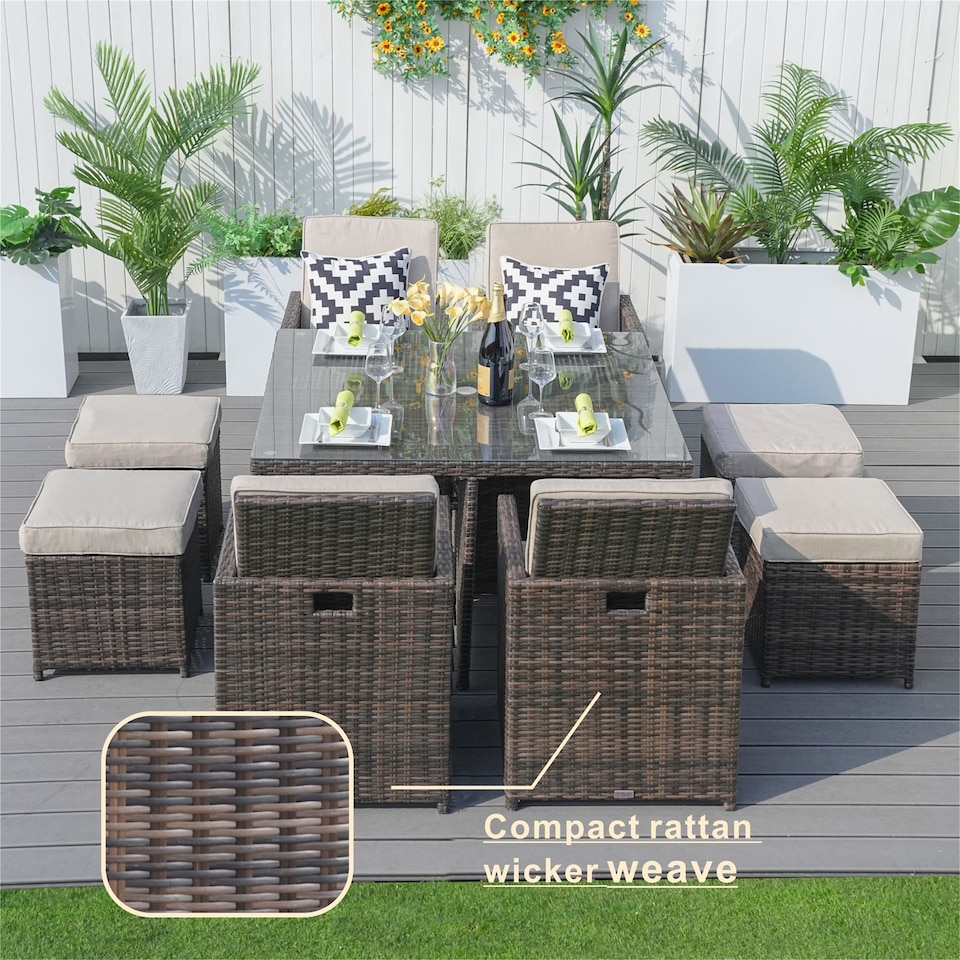 image 1 of Direct Wicker 9 Pieces Outdoor Rattan Garden Dining Table and Chair Set