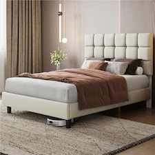Yaheetech 135 cm W x 190 cm L Upholstered Bed Frame Beige