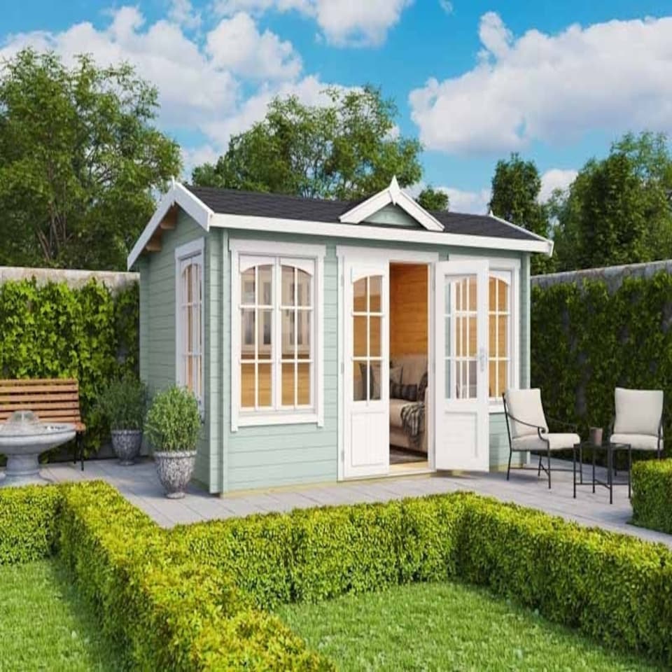 image 1 of Windsor 44-Log Cabin, Wooden Garden Room, Timber Summerhouse, Home Office - L440 x W340.8 x H239.4 cm Brown