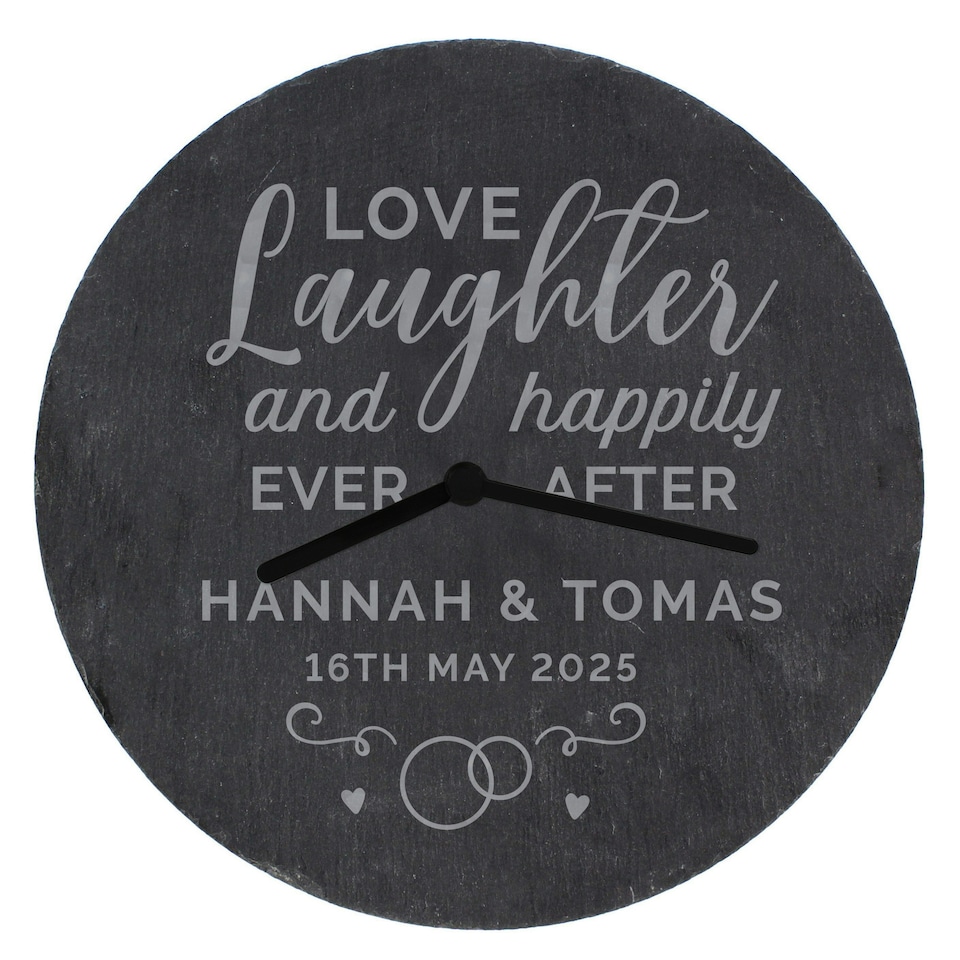 image 1 of Personalised Love Laughter Slate Clock
