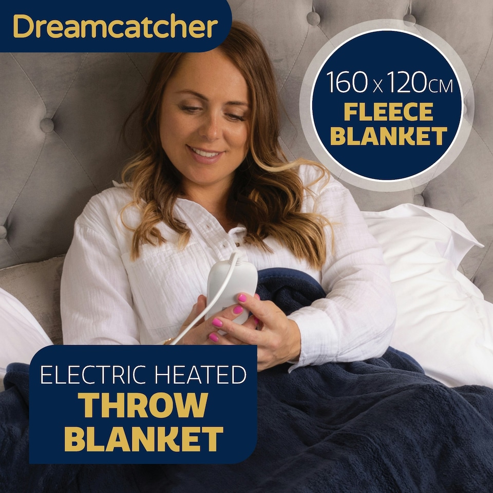 image 1 of Dreamcatcher Navy Blue Soft Microfleece & Sherpa Electric Blanket Heated Throw 160x120cm | Blue | Blue | One Size | 1
