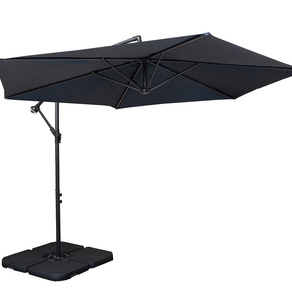 image 1 of 3m Cantilever Banana Blue Parasol. Crank Handle & Parasol Base Weights