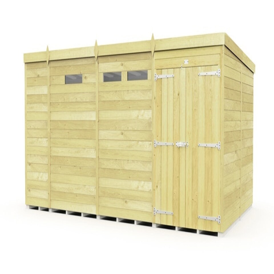 image 1 of 13 x 8 Feet Pent Security Shed - Double Door - Wood - L231 x W387 x H201 cm Brown