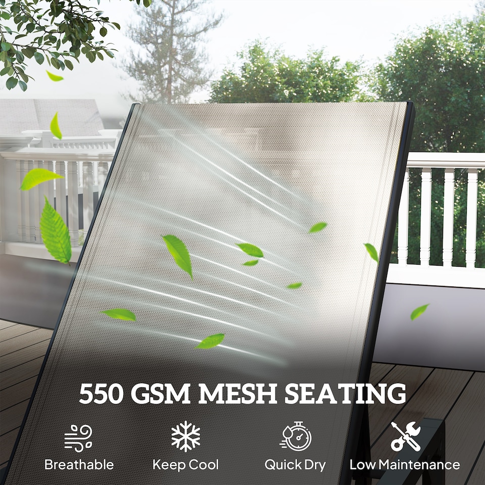 image 1 of Outsunny Folding Sun Lounger Set of 2, 5-Position Adjustable Reclining Garden Loungers, Garden Chaise Lounge Sunbed Recliner Chairs with Steel Frame for Beach, Porch, Patio, Camping, Khaki | Brown | Khaki