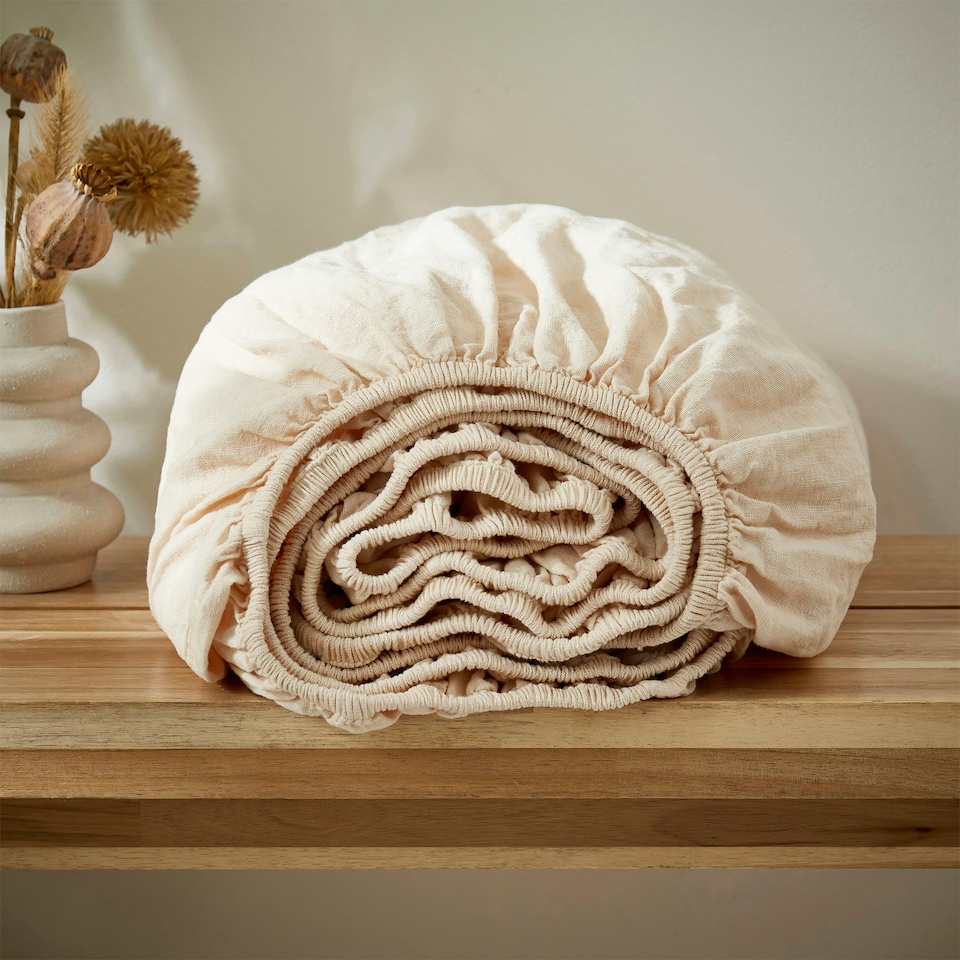 image 1 of Touch Of Linen - Creamy Almond - Fitted Sheet Cream | Creamy Almond | King