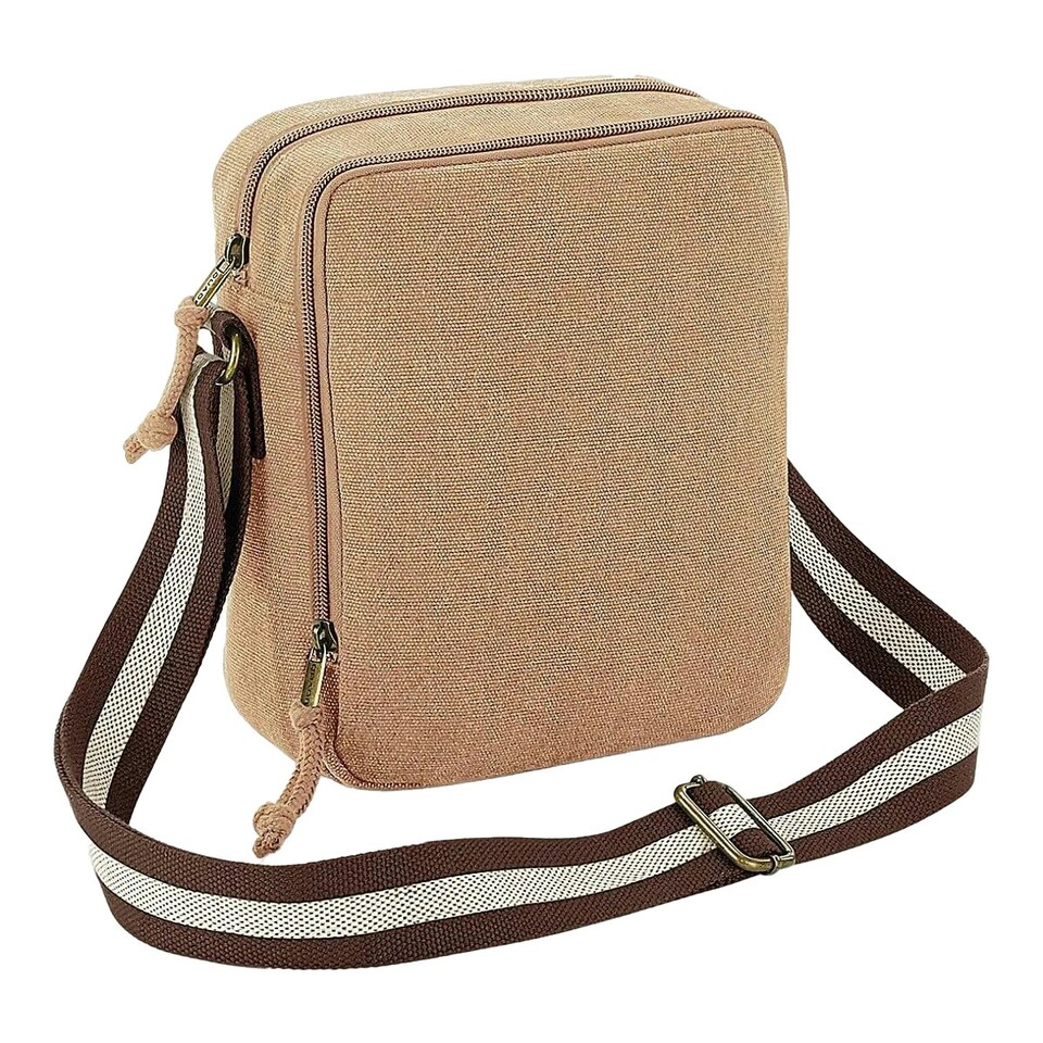 image 1 of Quadra Vintage Canvas Mini Crossbody Bag - Sahara - One Size Brown