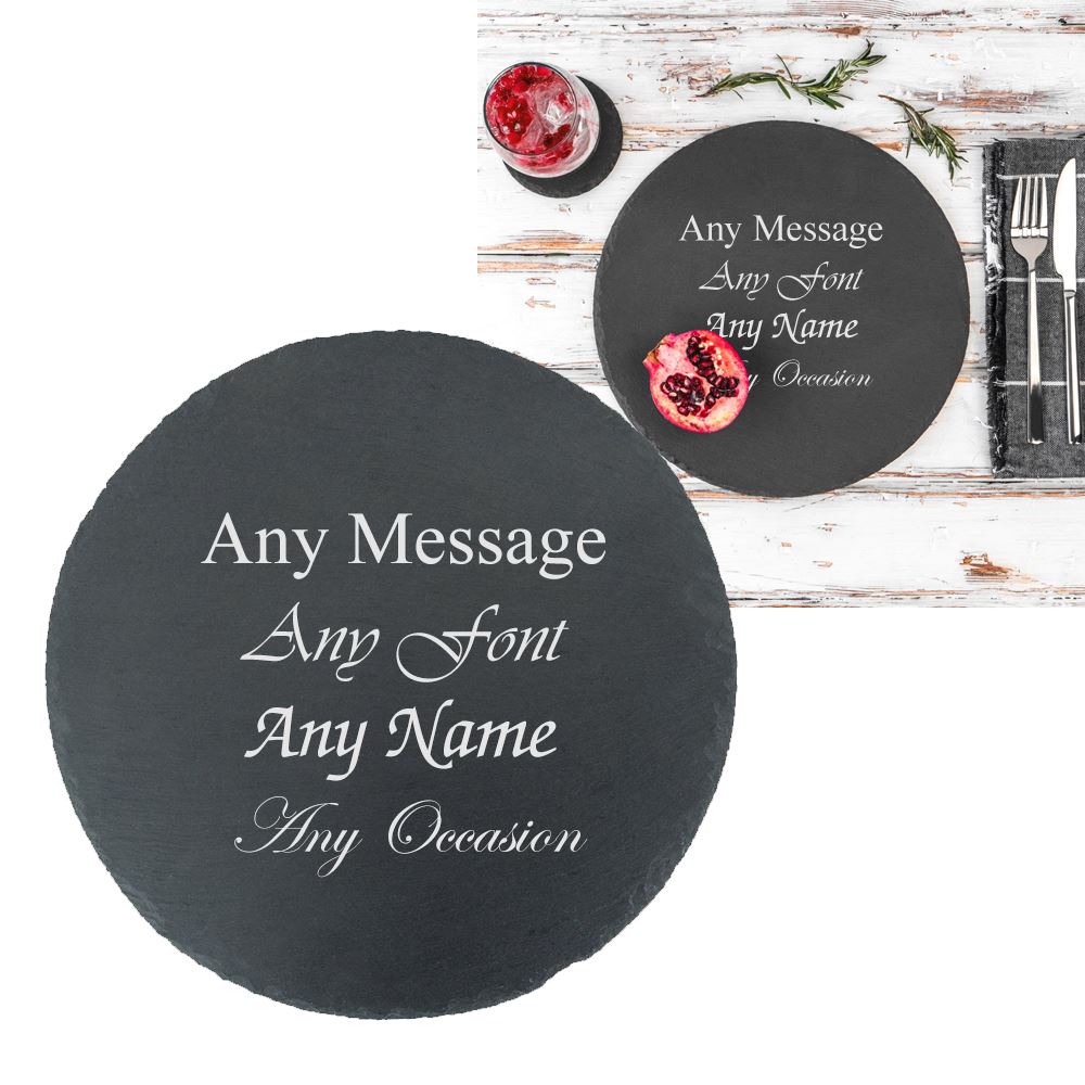 Uniqueful Personalised Round Natural Slate Serving Placemat Birthday Friend in Black