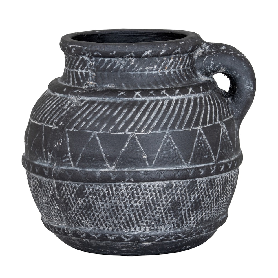 image 1 of Hill Interiors Etched Collection Ceramic Tall Jug | Black | Black | 1