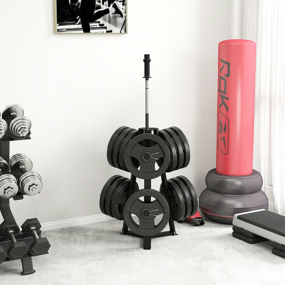 image 1 of SPORTNOW Weight Plate Storage Rack with 6 Fasten Clamps, Max Load 300kg