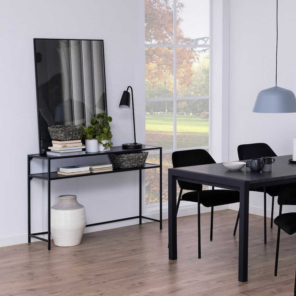image 1 of Seaford Black Metal Console Table With Black Top