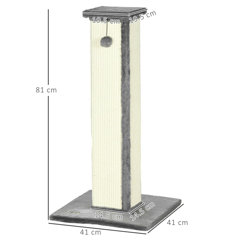 image 1 of PawHut Cat Scratching Post with Vertical Sisal Rope Ball Plush, 81cm, Grey