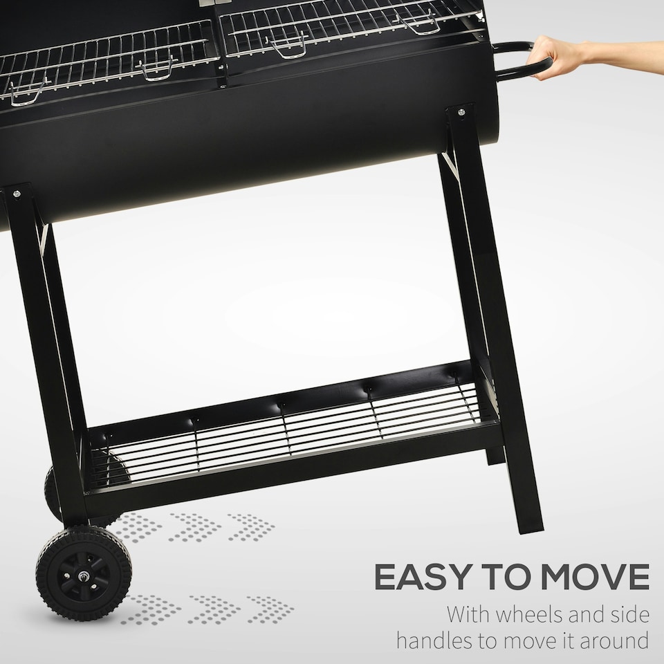 image 1 of Outsunny Trolley Portable Outdoor Charcoal BBQ Grill Cart 2 Rolling Wheels Black