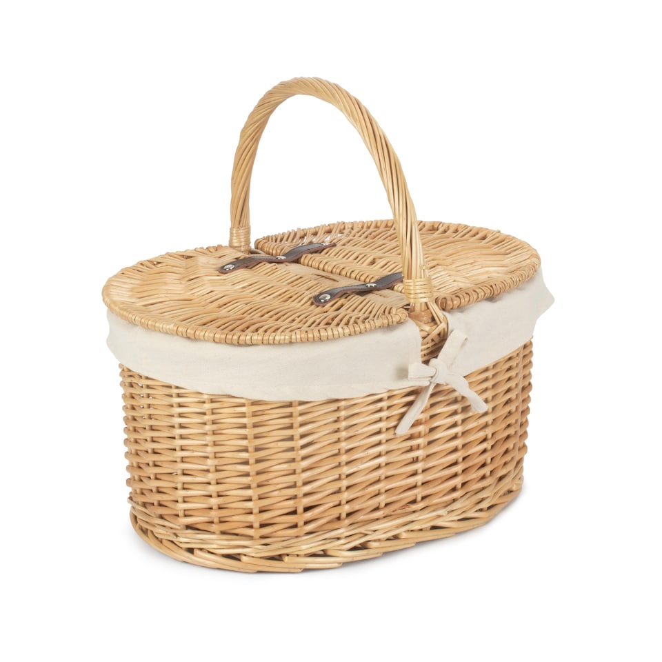 image 1 of Buff Oval Picnic Basket with White Lining | White | White