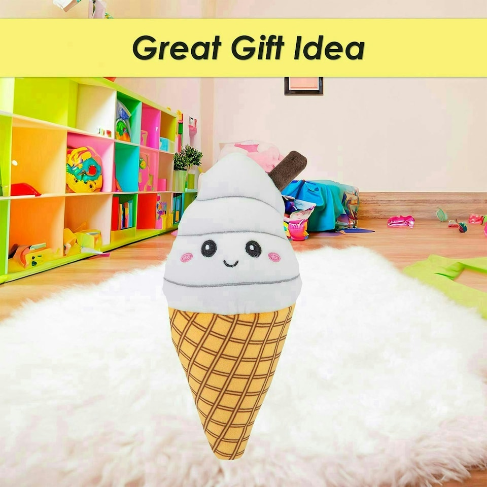 image 1 of Ice Cream Soft Toy Cute Plushie Huggable Cuddly Stuffed Toy 16cm White