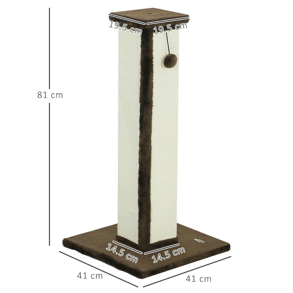 image 1 of PawHut Cat Scratching Post with Vertical Sisal Rope Ball Plush, 81cm, Brown