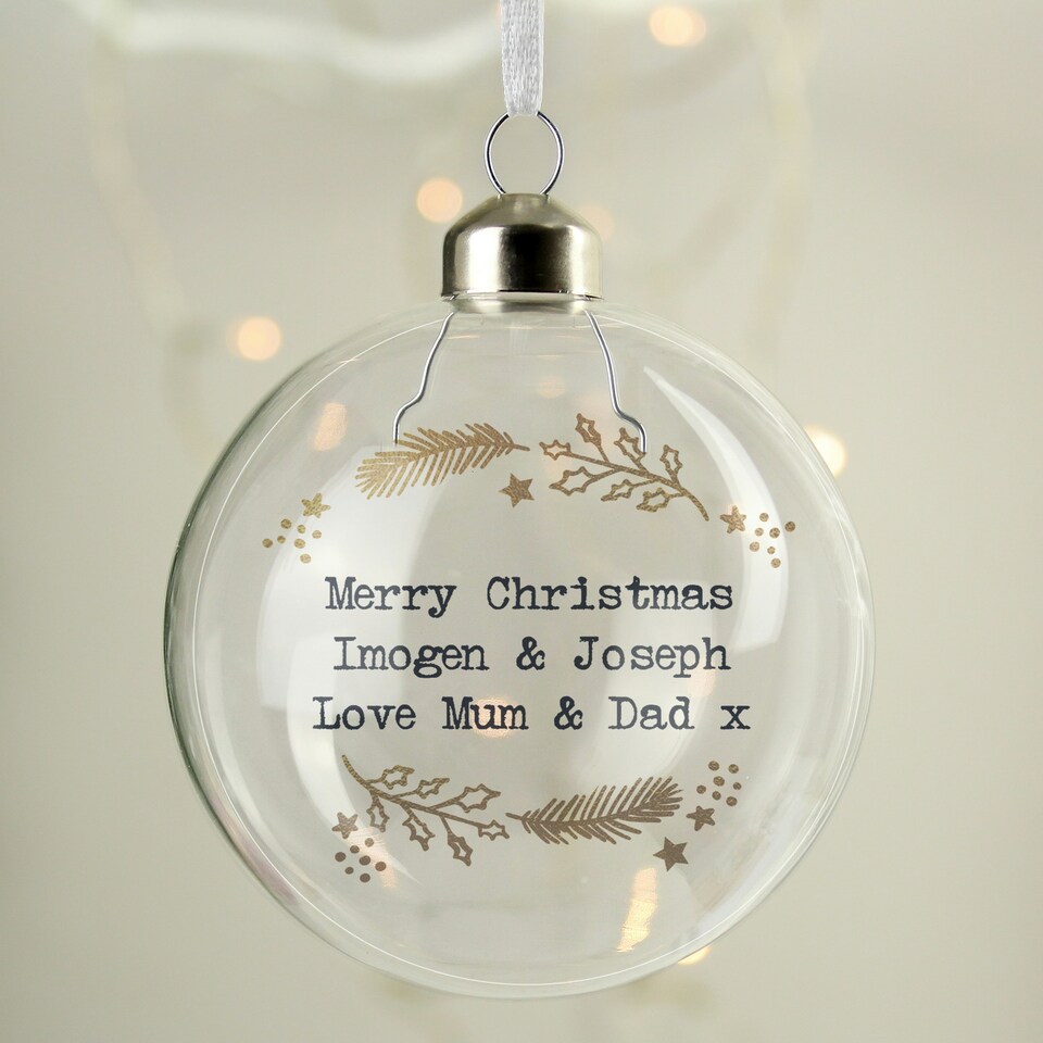 image 1 of Personalised Gold Wreath Glass Bauble