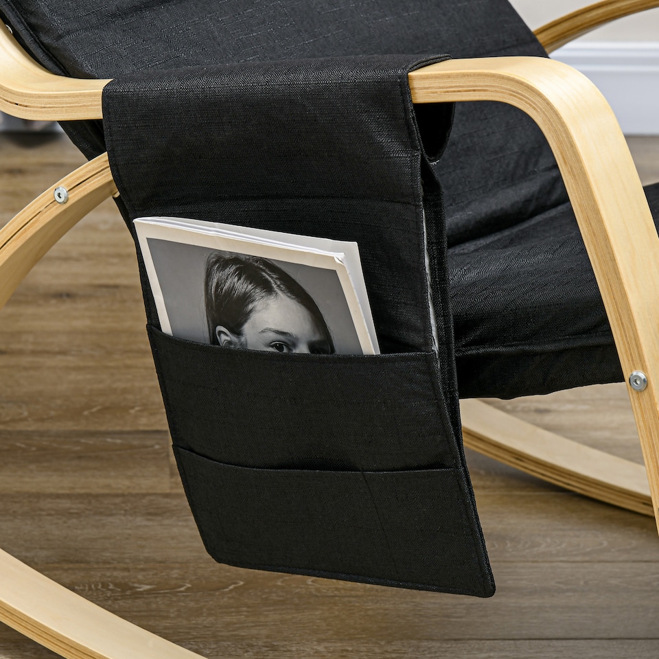 image 1 of HOMCOM Rocking Lounge Chair Recliner Relaxation Lounging Relaxing Seat with Adjustable Footrest, Side Pocket and Pillow, Black