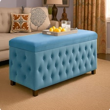 180cm Wide Empire Ottoman Storage Box with Legs, Duck Egg Velvet Chesterfield Upholstered Ottoman Footstool Coffee Table